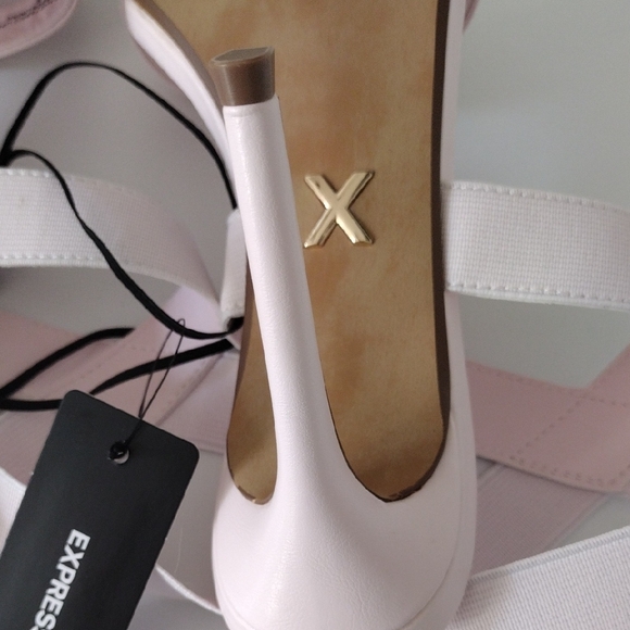 Express Brian Atwood x Express Stretch Ankle Strap Heeled Sandals. Light Pink. - Picture 8 of 11
